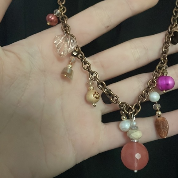 gemstone real pearls glass beads copper chain rose quartz charm - Picture 11 of 16